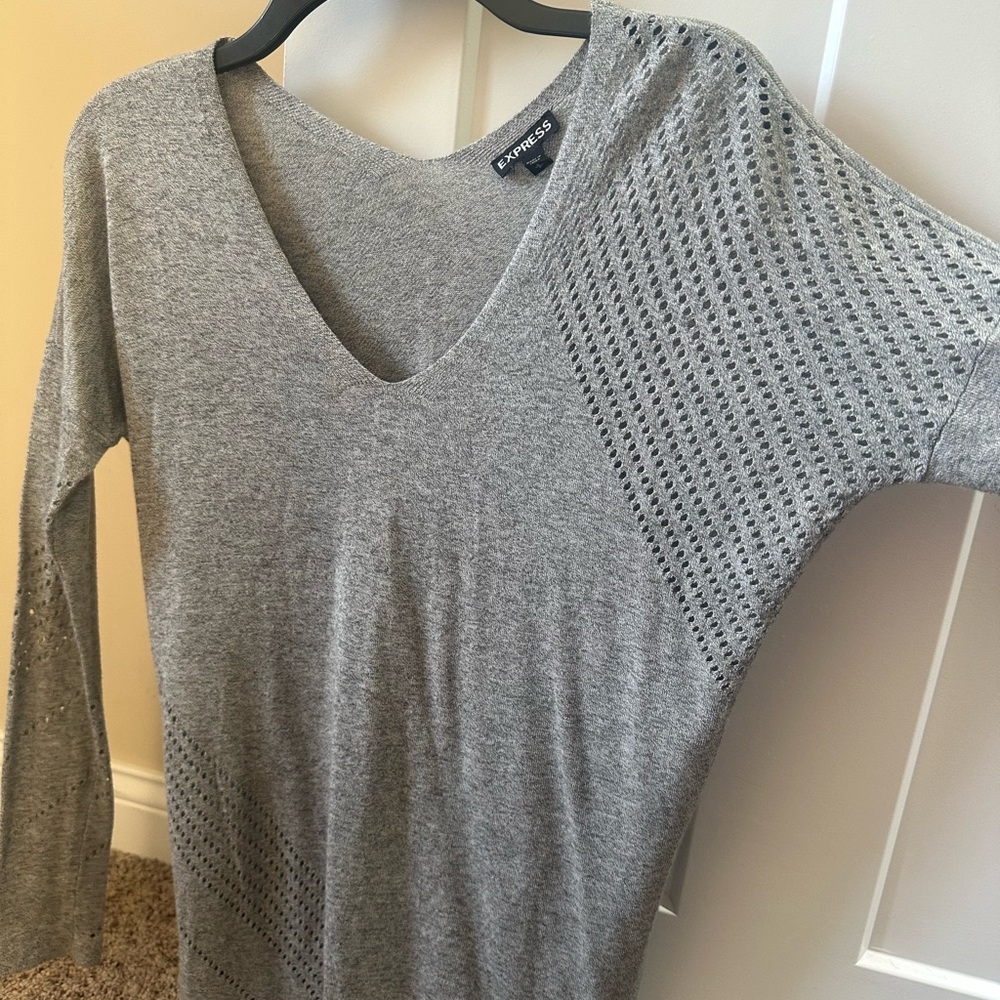 Express Gray V-Neck Women's Top